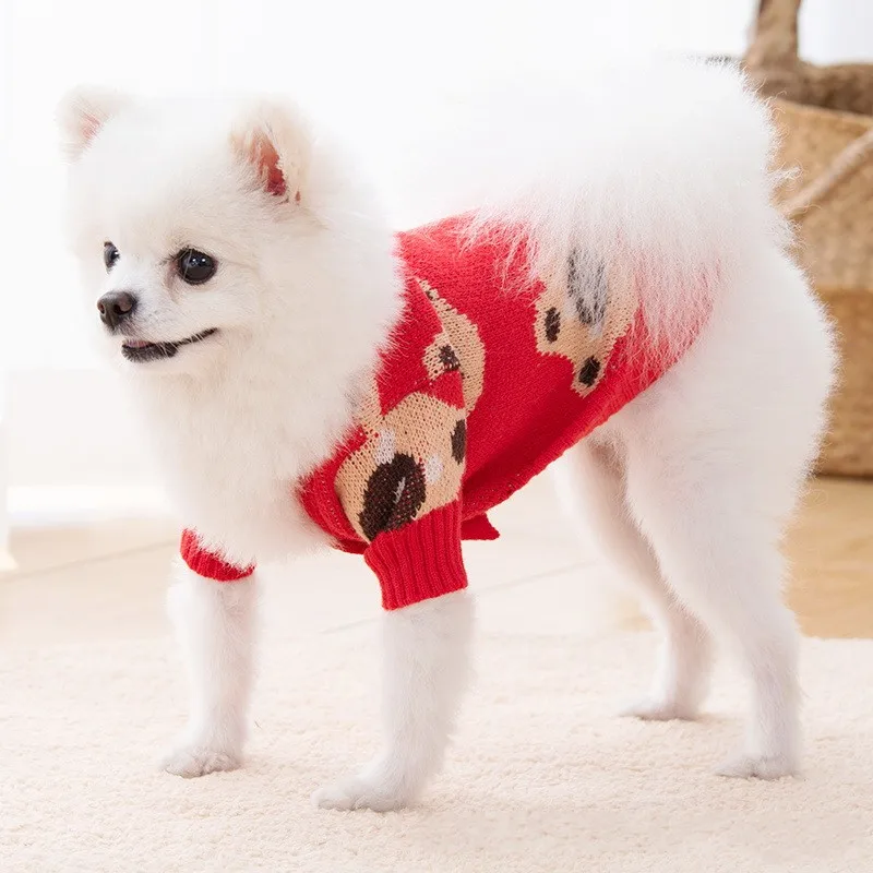 Dog Sweater 2024 Bear Print Cardigan Coat Dog Knitted Sweater Chihuahua French Bulldog Bichon Fashion Dog Clothes Puppy Apparel