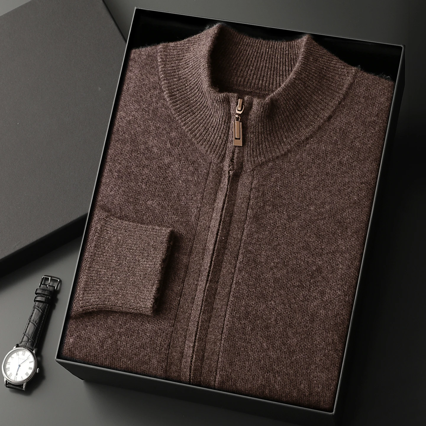 Men's Luxury Thickened Large Size Knitted Cardigan 100% Pure Goat Cashmere Autumn Winter Outerwear Flat Surface Open-Shirt Style