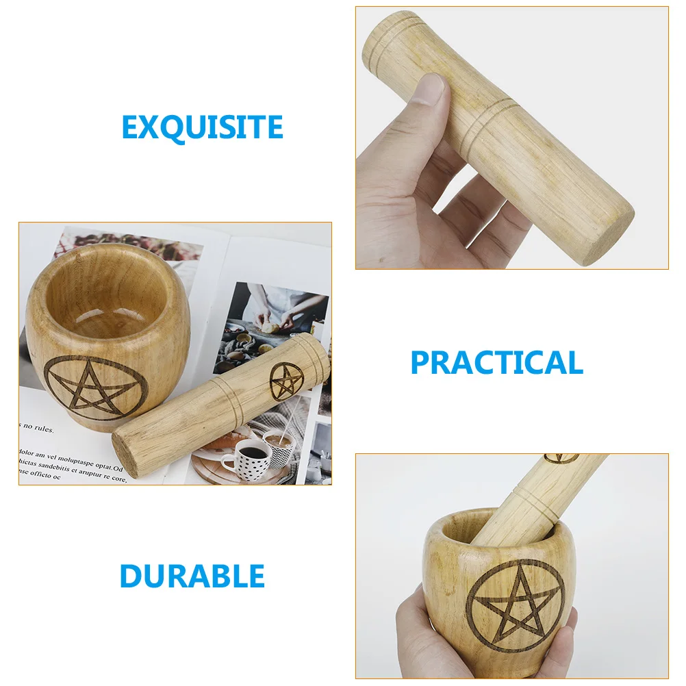 

1 Set Garlic Mortar Pestle Spices Grinding Bowl Household Pot For Kitchen Medicine Pot Wooden Grinding