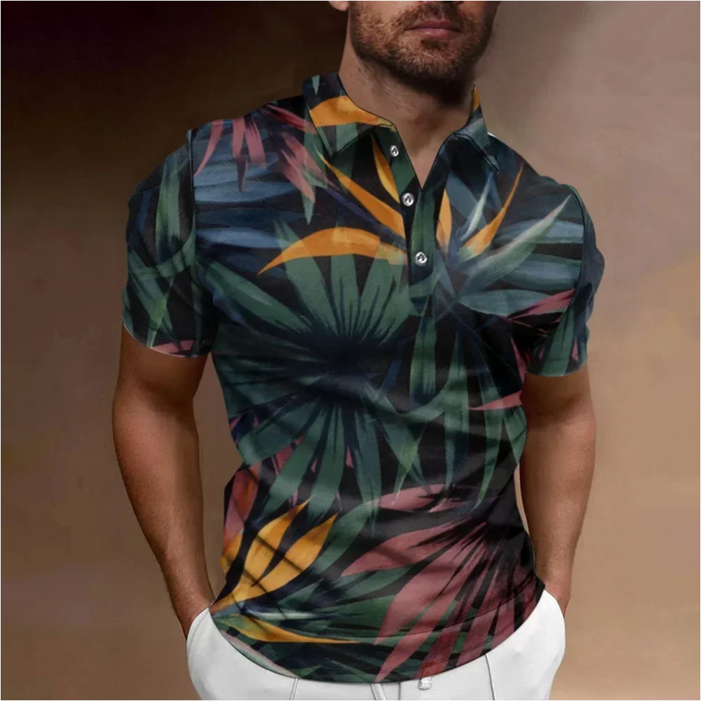 Polo con estampado de árbol de Coco para hombre, camiseta informal Hawaiana de manga corta con solapa de gran tamaño, ropa de viaje al aire libre, novedad