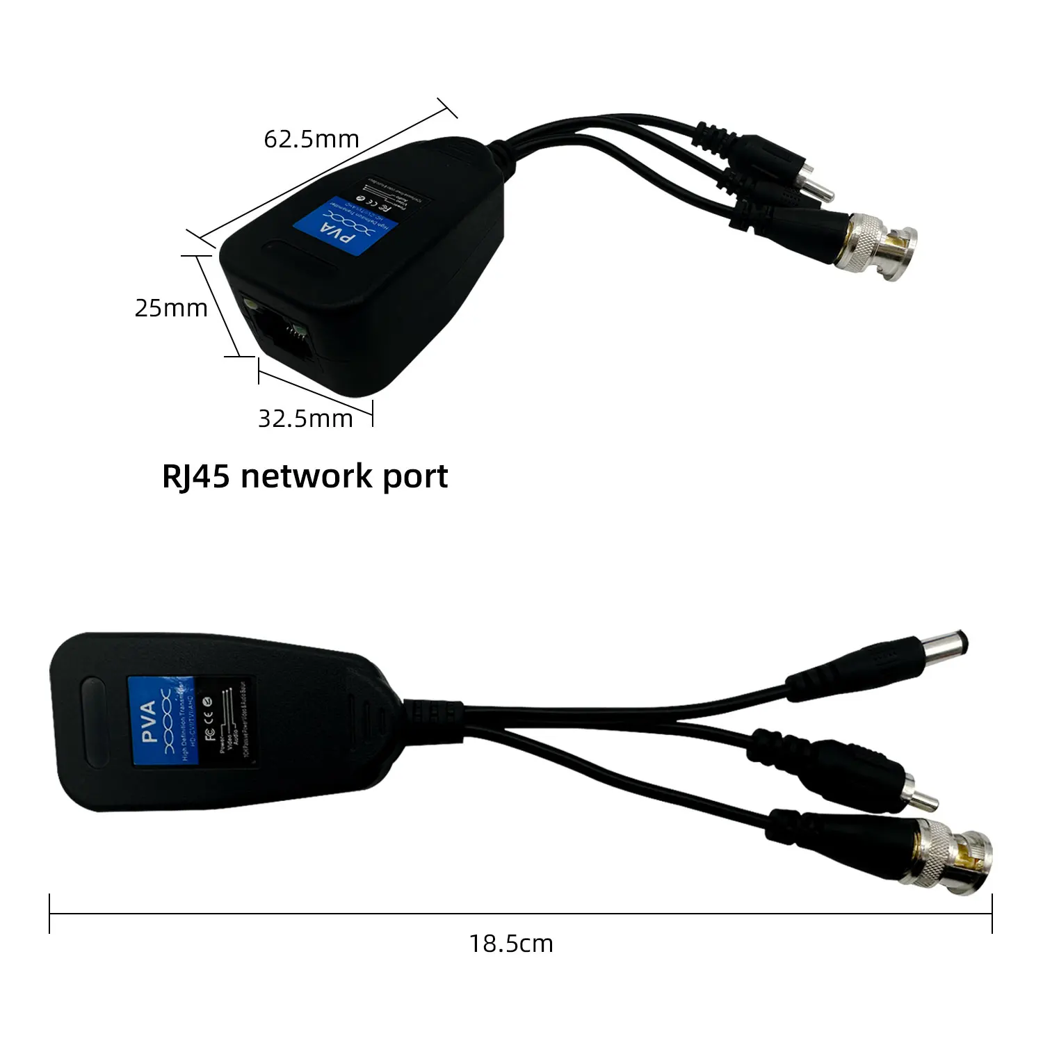 2pcs BNC to RJ45 Transmitter, Monitor Power Transmitter for Integrated Video Power Conversion of HD-CVI/TVI/AHD Analog HD Signal