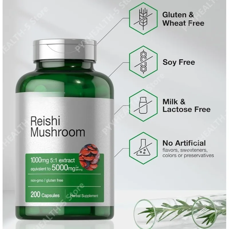 

Reishi Mushroom Capsules | 200 Count | Non-GMO and Gluten Free Extract Supplement