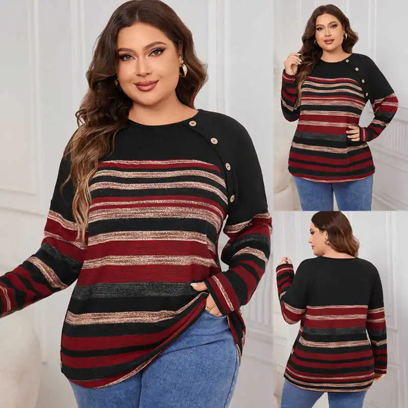 

Autumn Women's Long Sve Blouse Lady Tops plus Size T-irt Street Sle Loose Fit Youthful Pattern round Ne Regular Thic...