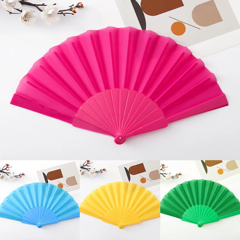 7inch Silk Cloth Plain Folding Fan Plastic Bone Fan Chinese Dance Fan Solid Color Taichi Morning Exercise DIY Home Ornaments