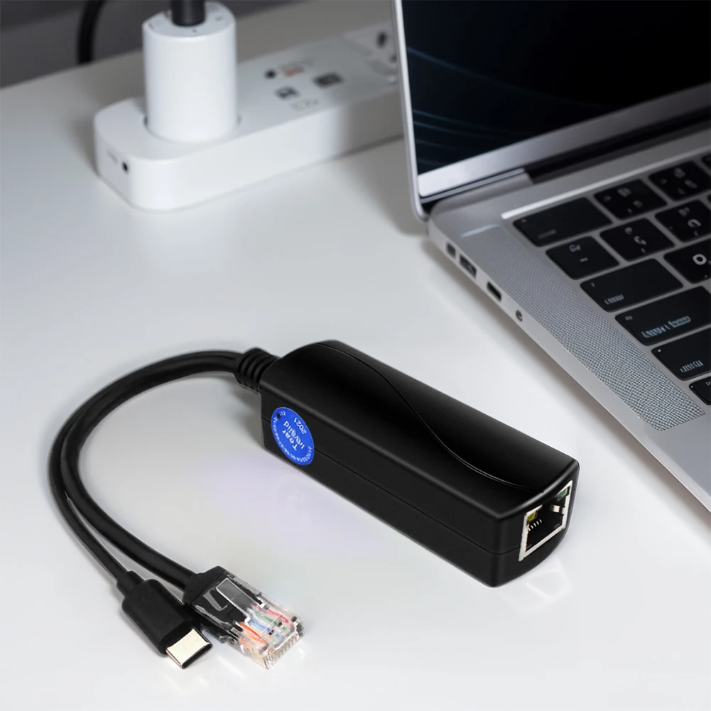 PoE الفاصل USB نوع C 5V IEEE802.3af/at متوافق PoE الطاقة عبر إيثرنت الفاصل محول التكيف 10/100/1000Mbps