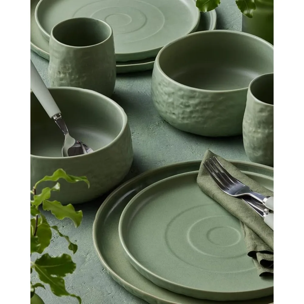 

Free shipping 16-Piece Stoneware Dinnerware Set, Plates and Bowls Set, Modern Dishware set fo 4, Sage - NEW,High quality