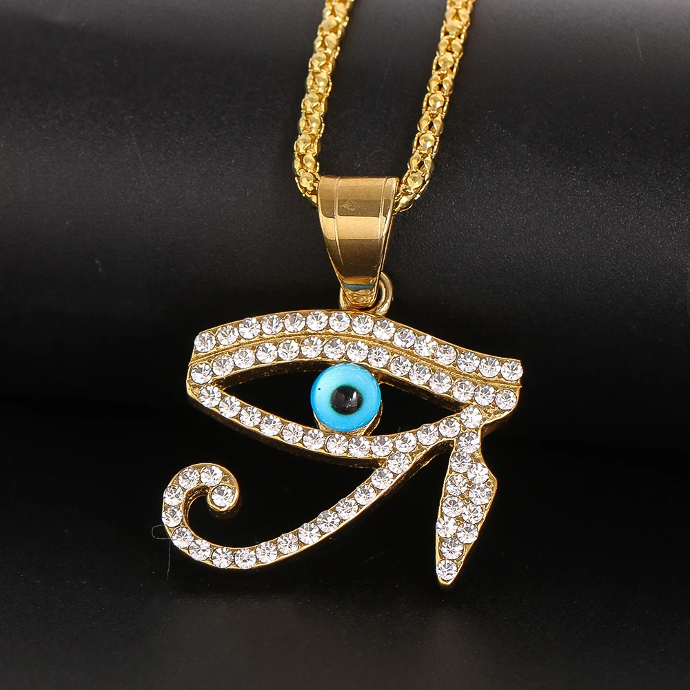 Pendant Zircon Eye of Horus Egyptian Pharaoh Necklace Vintage Gold Plated Jewelry Amulet Protection Charm Men Women Accessories