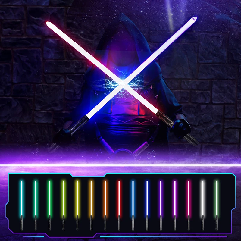 Metalen Handvat Lightsaber Rgb 15 Kleuren Veranderen Laser Zwaard Zware Dueling Geluid Twee In Een Light Saber Cosplay Rekwisieten