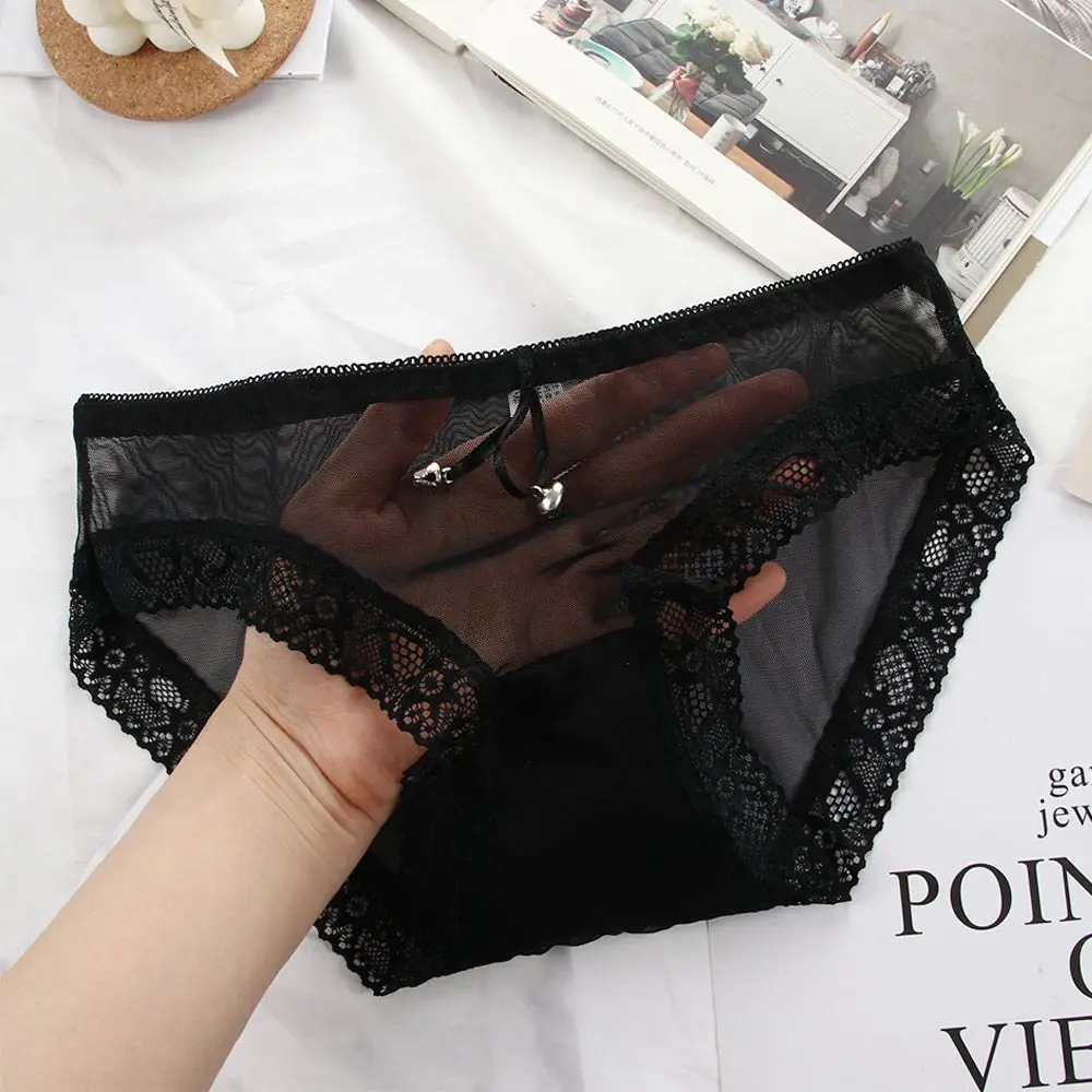 Fashion Sexy Black Lace Hollow Out Women Panties Low waist Thin Mesh Seamless Briefs Cotton Crotch Lingerie