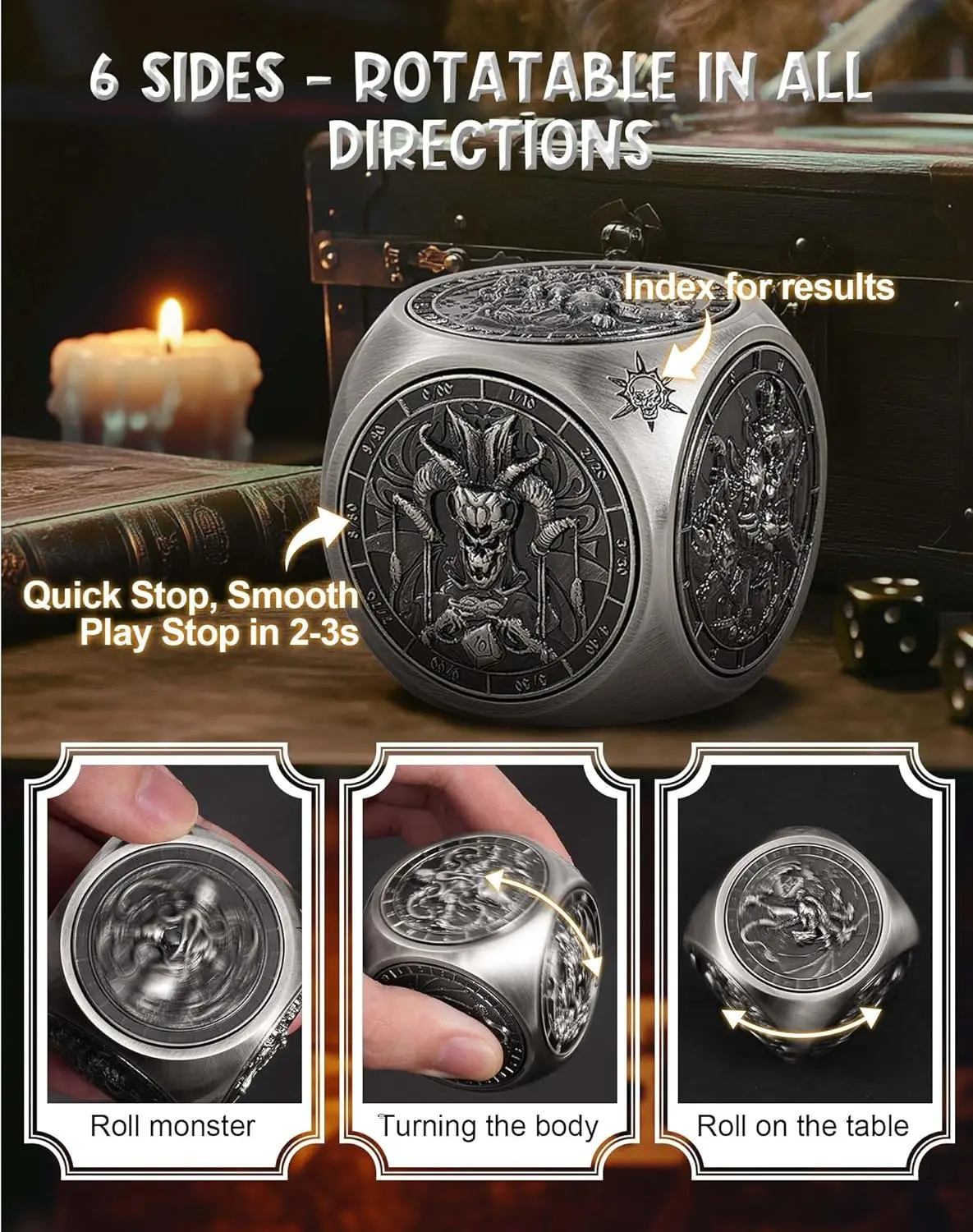 Spinner Dice dla zestawu kości DND 7 w 1, unikalne metalowe kości do gier RPG Dungeons and Dragons RPG