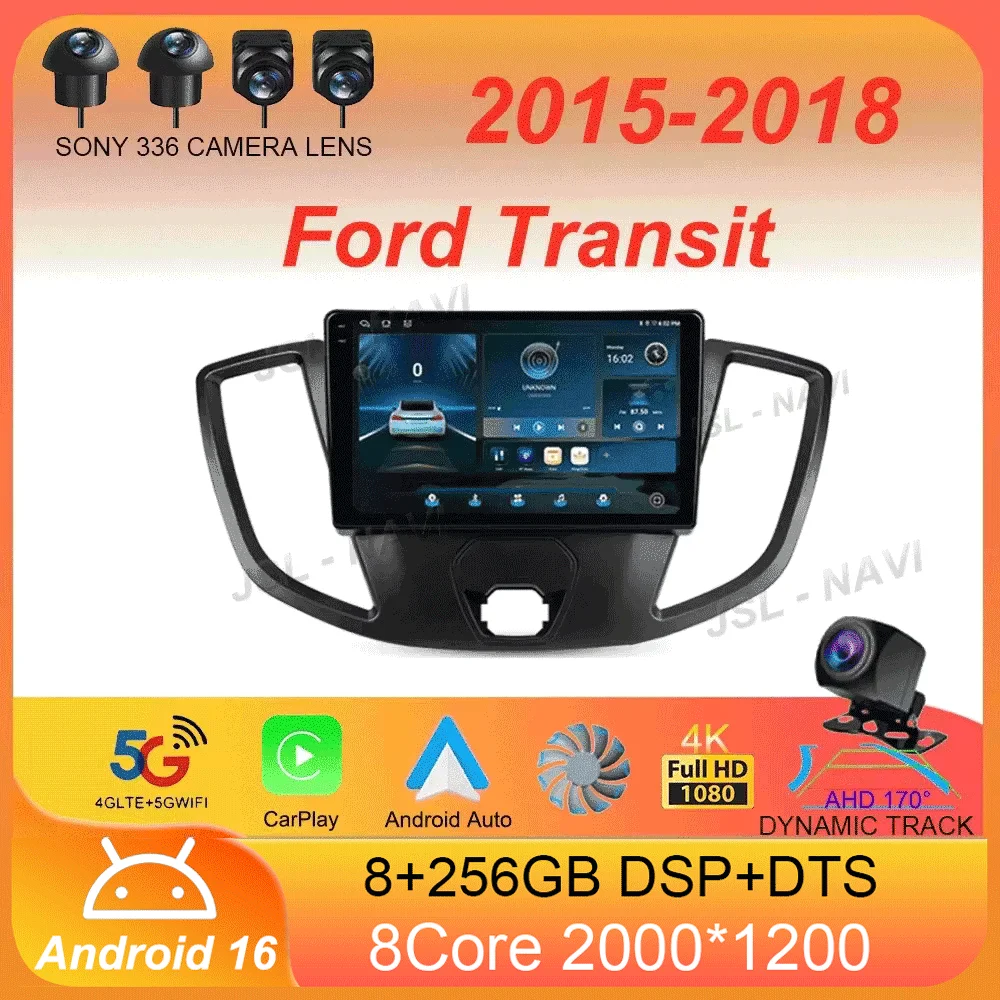 Car Radio Android 16 Carplay Auto For Ford Transit 2015 2016 2017 2018 Multimedia Video Player GPS Stereo 2din WIFI+4G Head Unit