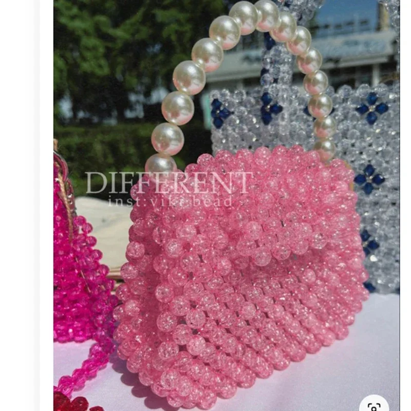 

Pearl Handheld Pink Colorful Beaded Women's Bags New Customized Design Handmade High Grade Handmade Ins Party Banquet Bag
