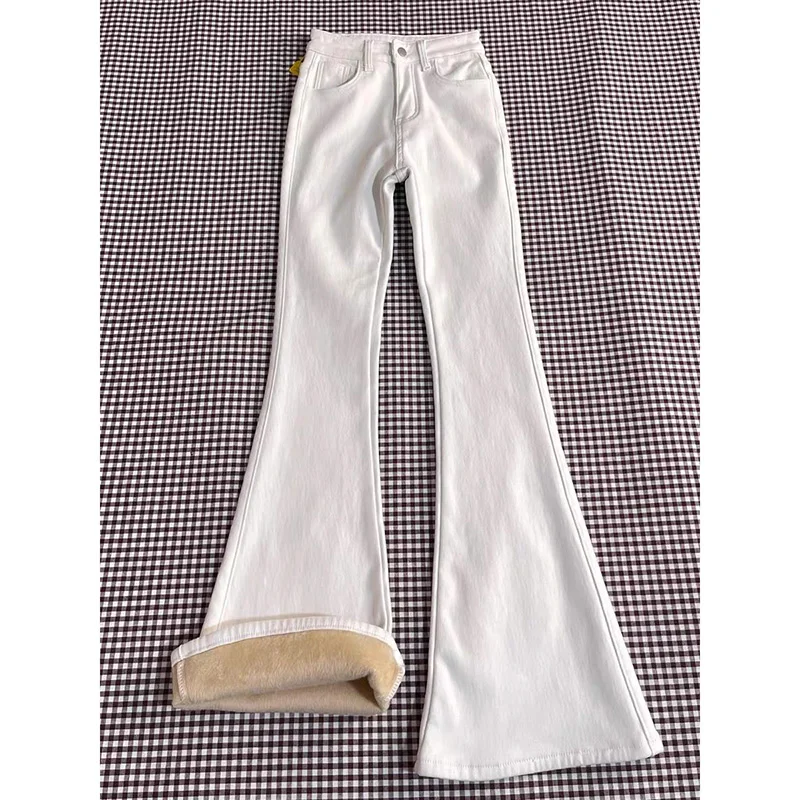 Winter-Mädchen-Jeans aus festem Thermo-Plüsch, klassische warme Schneehose mit hoher Taille, schmal geschnittene dünne Denim-Hose für Damen