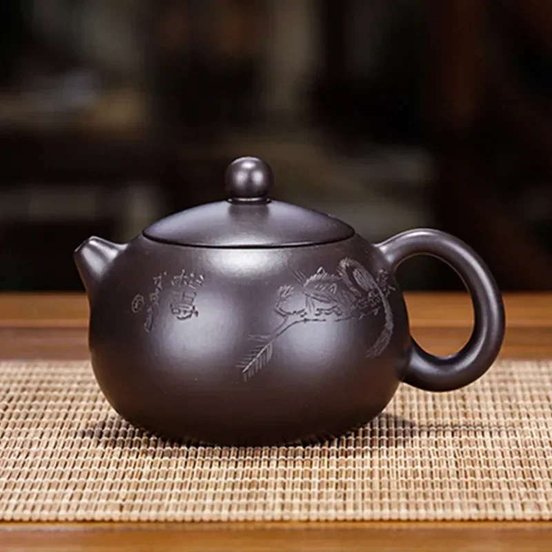 120ml Chinese Yixing Purple Clay Teapot Raw Ore Black Mud Xishi Tea Pot Zisha Filter Beauty Kettle Household Tea Set Accessories