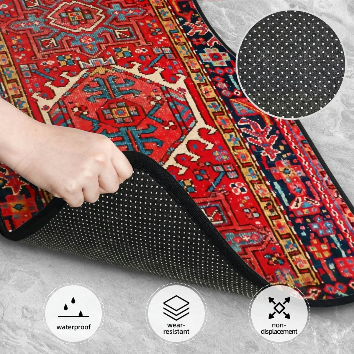 4PCS Polyester Fiber Antique Oriental Turkish Persian Carpet Car Floor Mat Front Rear Mat Set, Decorative Car Floor Carpets Rugs