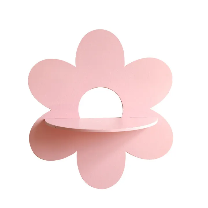 Nordic Wooden Shelf for Children\'s Room, Wall Decoration, Lovely Pink Flowers, Display for Nursery, Home Decoration