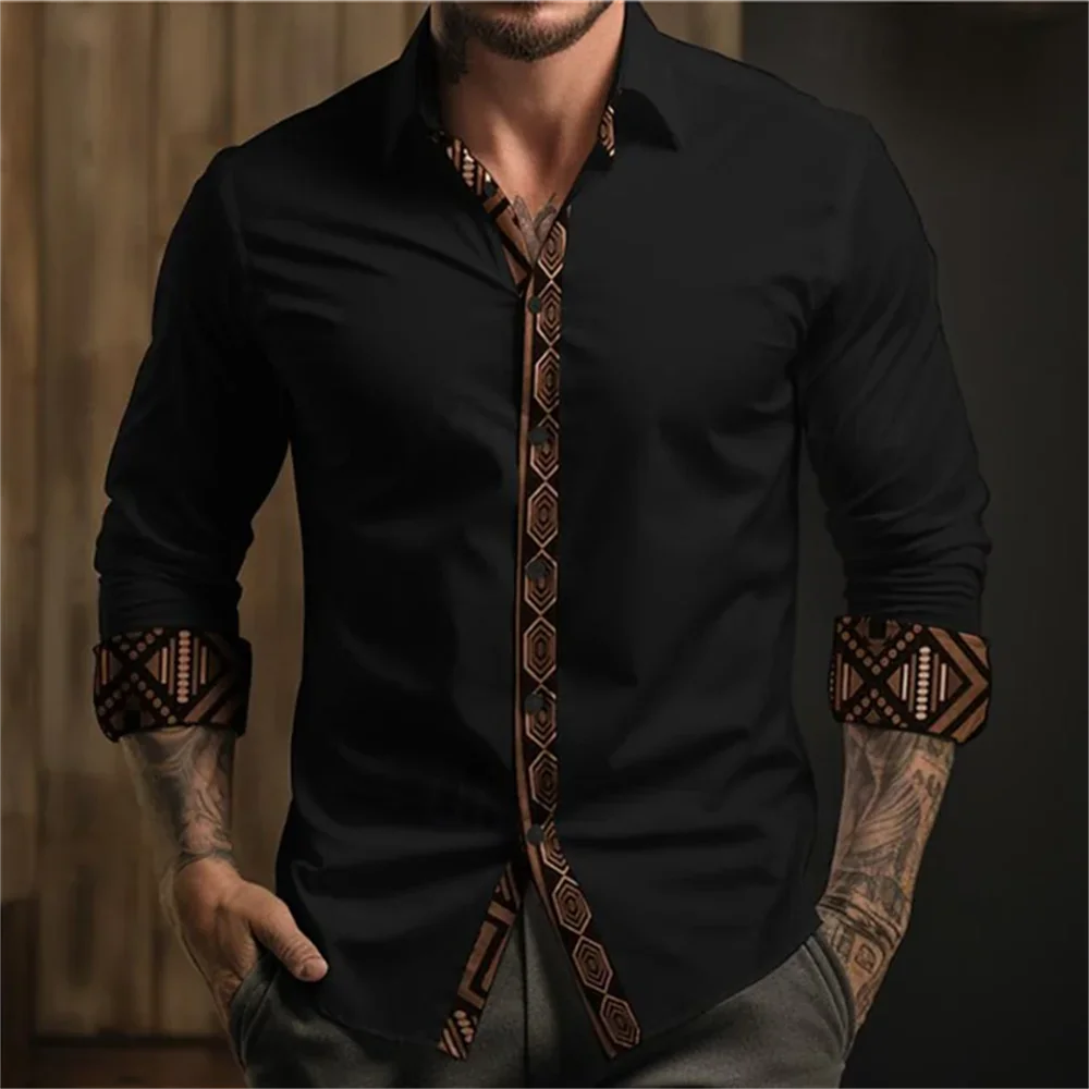 Fashionable Casual Dark Men's Dark Colorful Long Sleeved Shirt Button Up Shirt Daily Spring Autumn Collar Shirt Long Sleeved Top