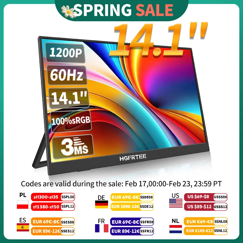 HGFRTEE Monitor portatile Mobile da 14.1 pollici IPS secondo schermo di gioco Display esteso per