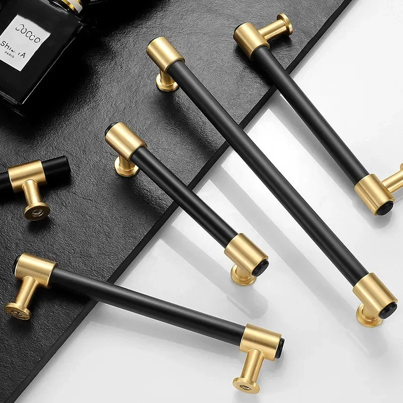 Modern Zinc Alloy Black Gold Door Handles Kitchen Cabinet Handles Solid Drawer Knobs Fashion Furniture Handle Hardware
