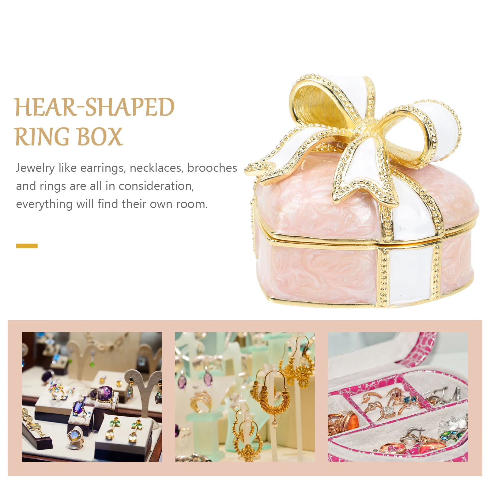 

Heart Shaped Box Pink Alloy Rings Earrings Necklace Hear Shaped Ring Box Storage Travel Home Gift Idea Durable