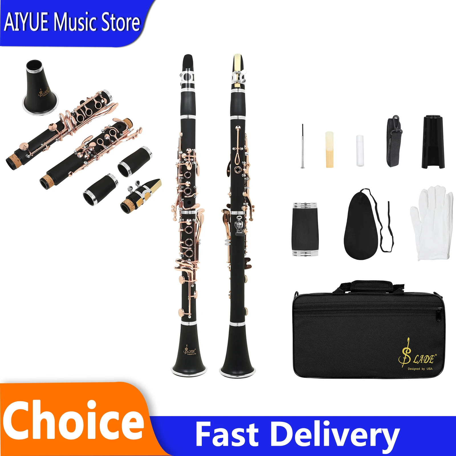 IRIN Bb Clarinet – 17 Keys Ebony Body Silver-Plated Keys Dual Barrel Italian Pads ABS Case Complete Set With Accessories