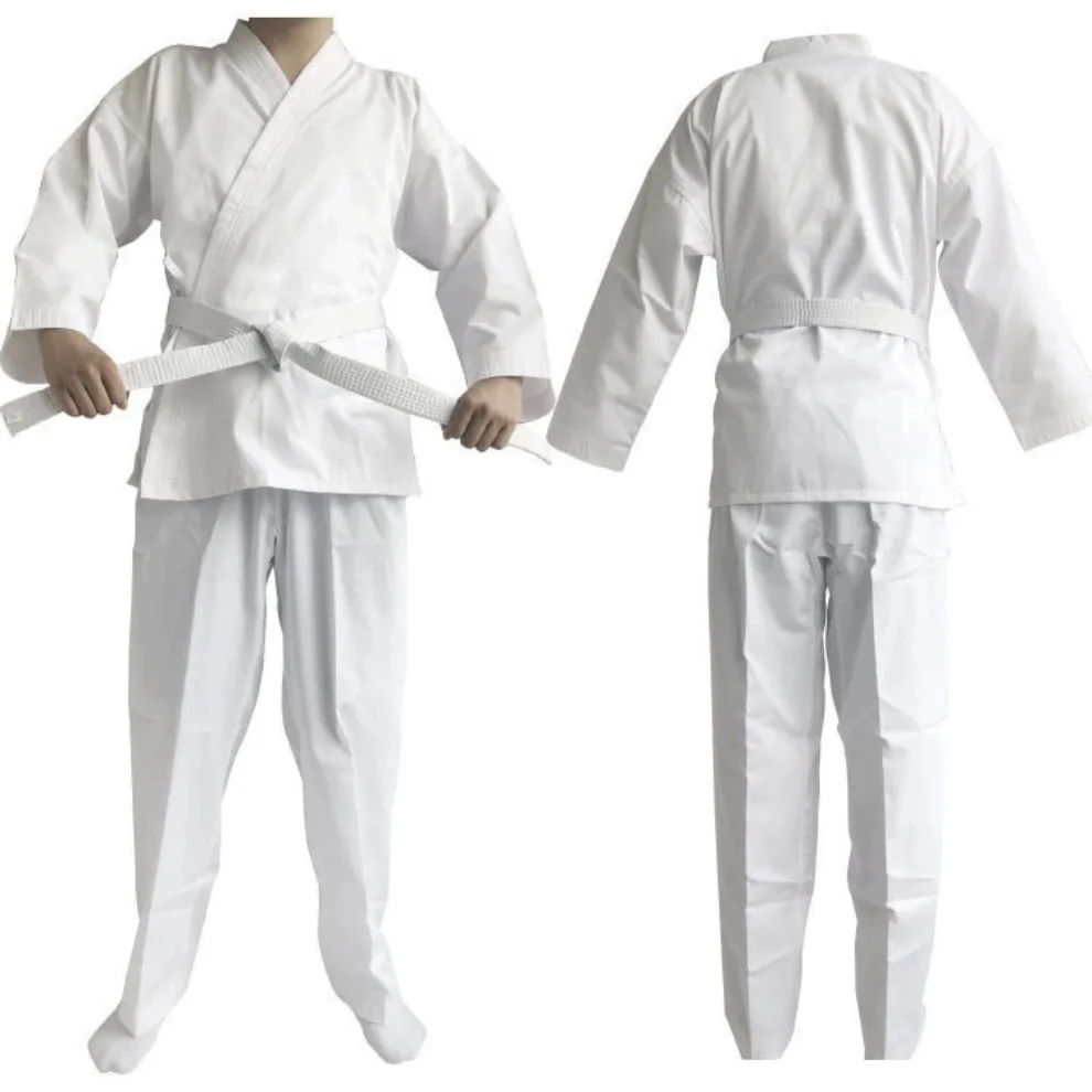 Dobok de Karate Blanco para Adultos y Niños, Uniforme de Entrenamiento de Judo con Rayas, para Artes Marciales y Entrenamiento de Defensa Personal, Cinturón Gratis