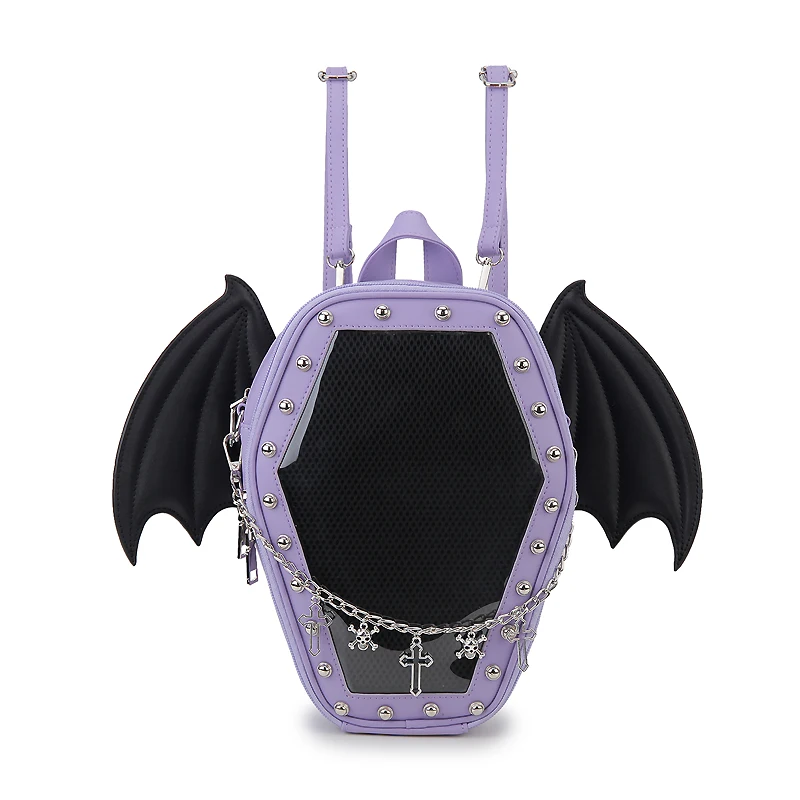 Gothic Punk Sargform Ita Tasche Damen Klare Rucksäcke Dark Lolita Handtasche und Umhängetasche Mädchen Cosplay Designer 2-Einsatz – Detail 28