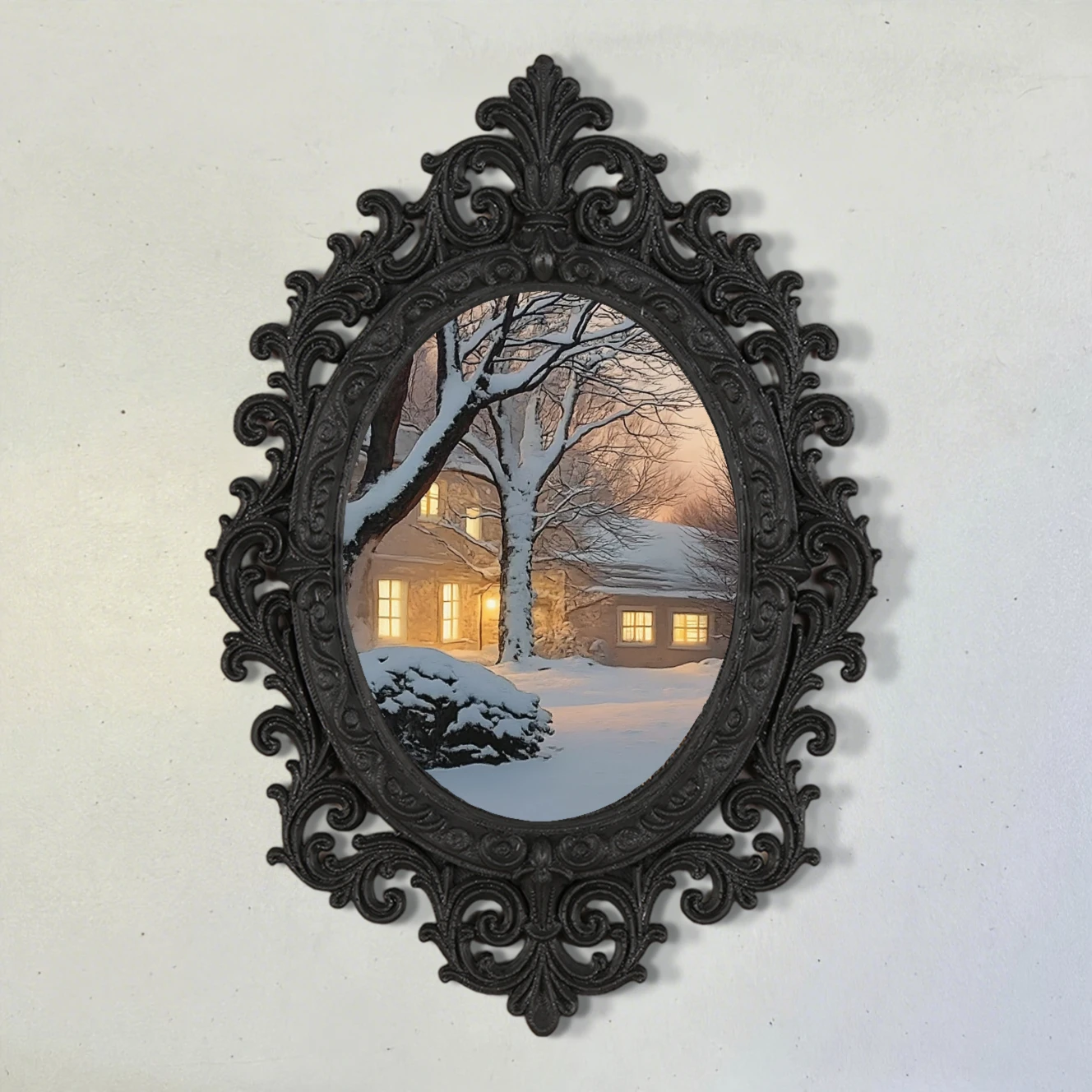 Cross - border vintage carved frame, designed with an exquisite black carved border, matched with the scene of a warm house on a