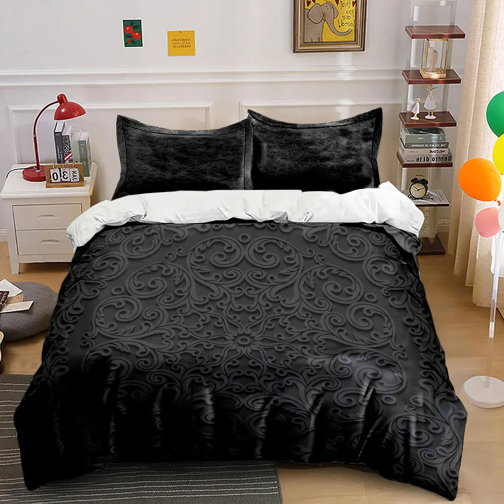 Elegant Floral Panels Set Decor Bedding Set with 1 Duvet Cover 2 Pillowcases Single Double King Queen, Gift