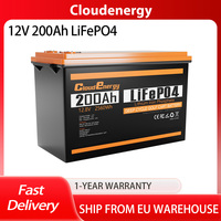 Cloudenergy 12V 200Ah LiFePO4 Battery Pack Backup Power, 2560Wh Energy,6000+ Cycles,Built-in 100A BMS,Support in Series/Parallel