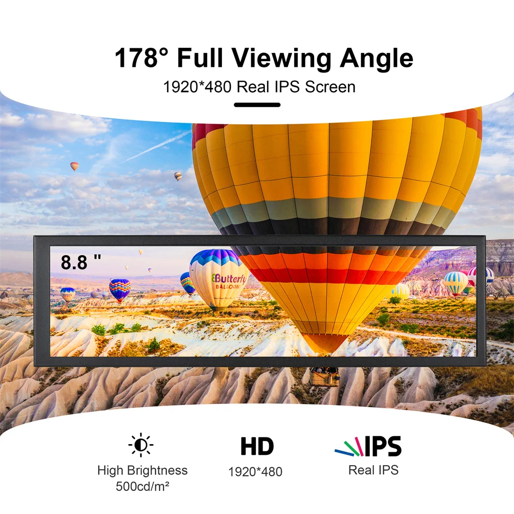 Wisecoco 8.8 Inch FHD Computer Secondary Screen IPS 1920x480 Mini Monitor HDMI Laptop for PC Raspberry Pi Aida64 Wallpaper