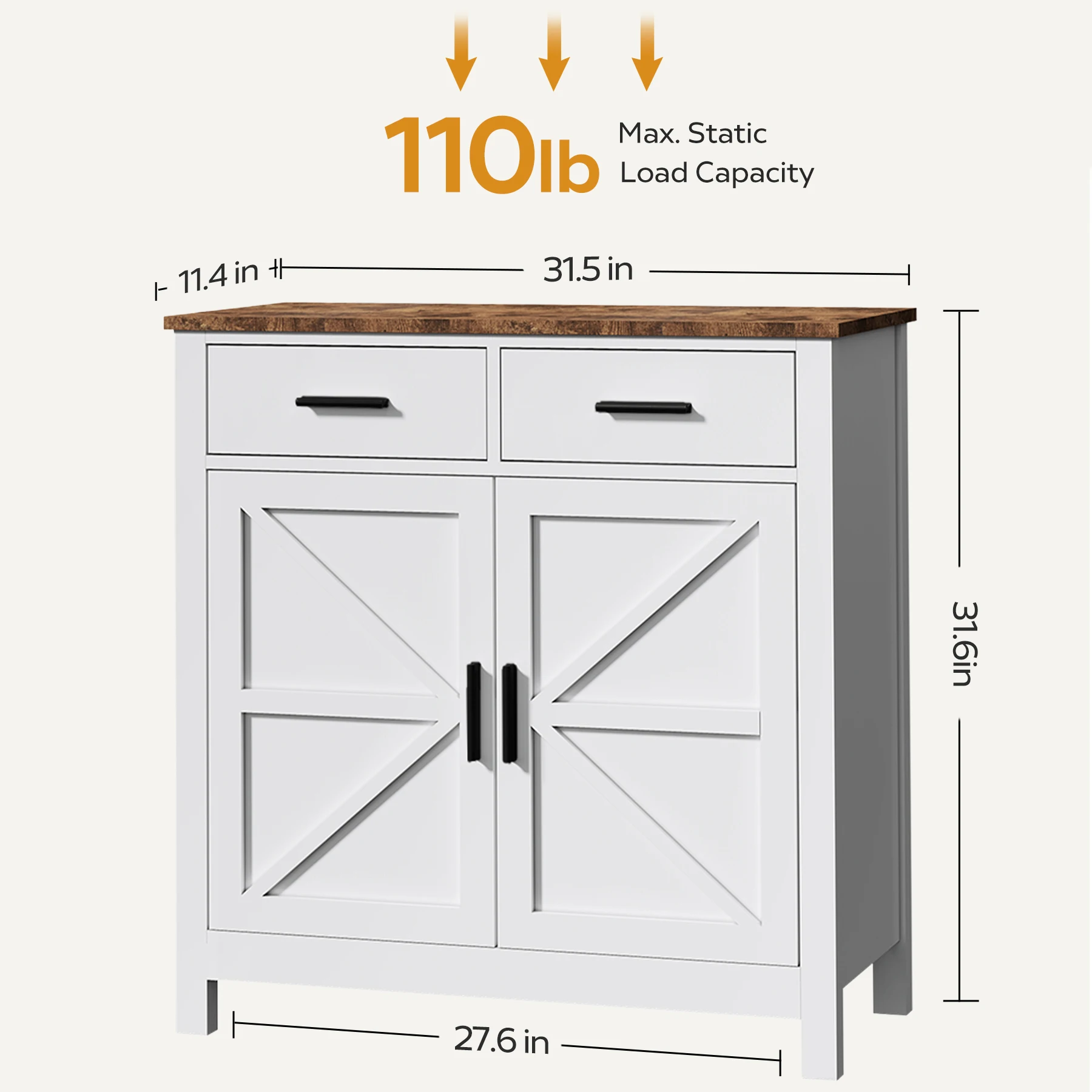 Buffetdressoirkast met 2 laden, 2 deuren, moderne boerderij, koffiebarkast, houten buffettafel voor keuken, eetkamer