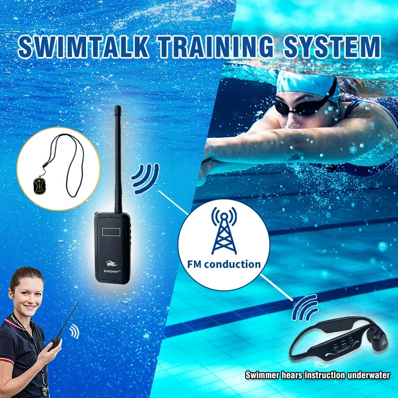 SwimTalk H913C 20 ساعة نظام التدريب في الوقت الحقيقي مقاوم للماء FM الارسال H700 LED مدرب الاتصالات سماعة Swimming2025