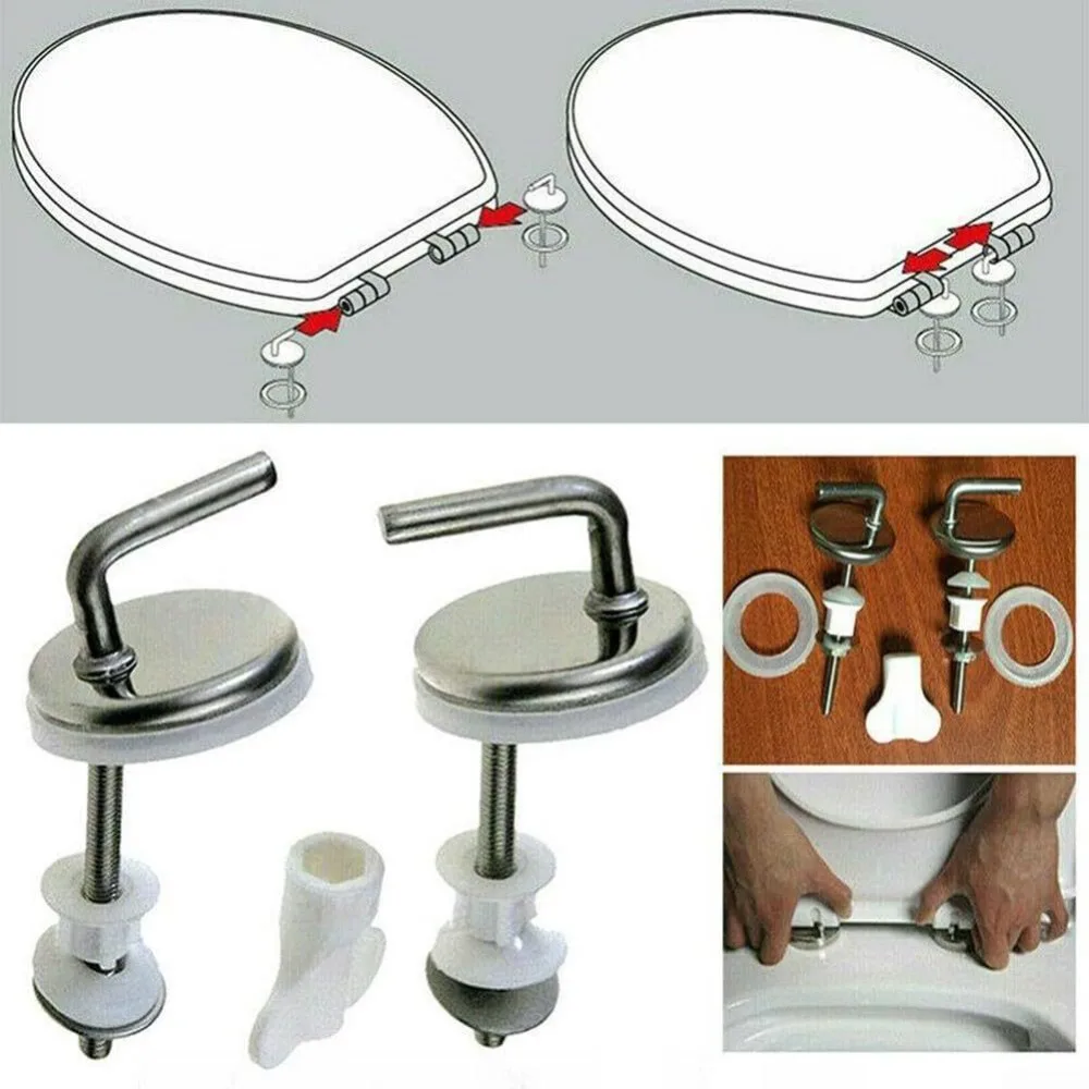 2Pcs Toilet For Seat Hinge No Noise Stainless Steel With Mounting Accessory Home Toilet Seat Hinges Bathroom Fixture