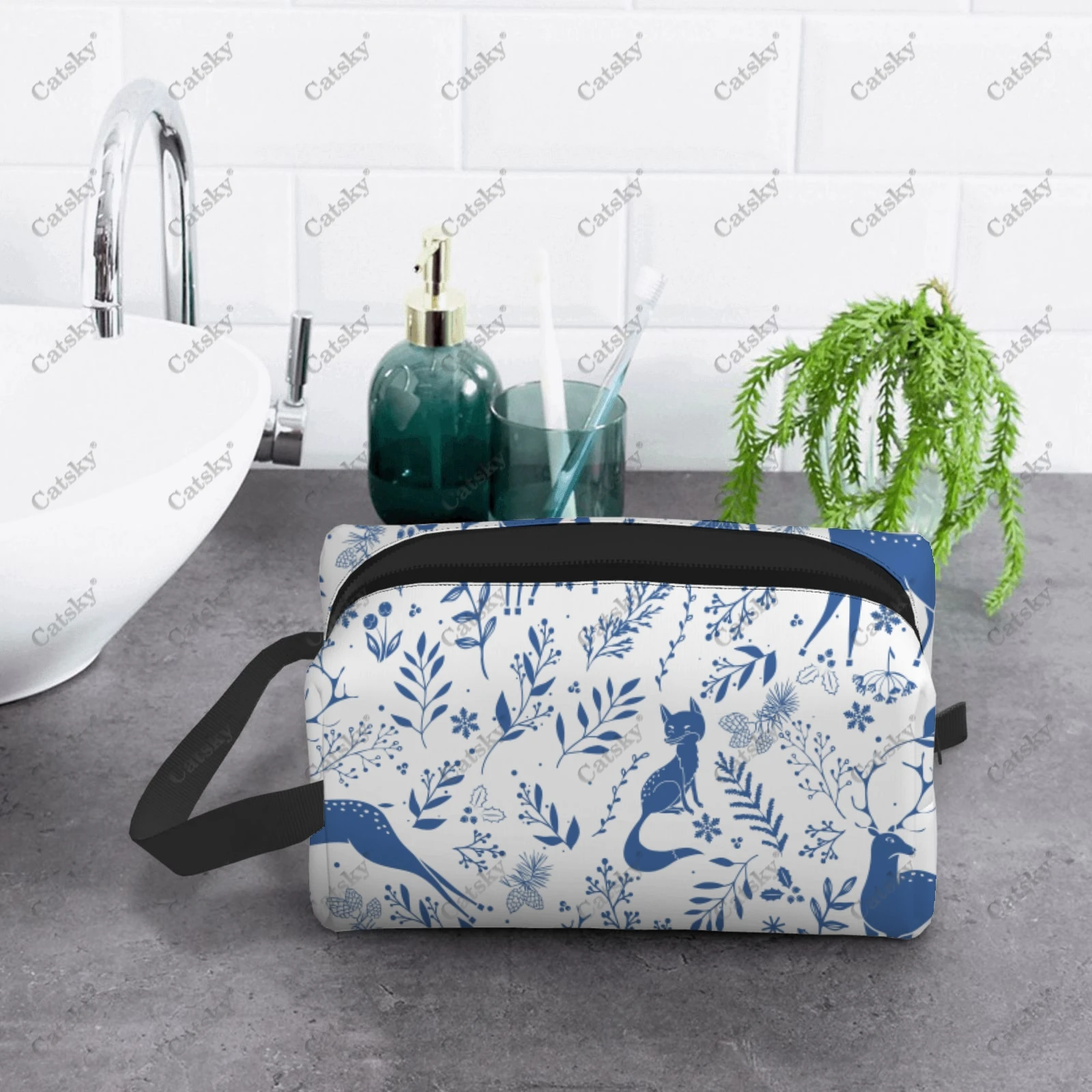 Deers Pattern Cosmetic Bag Women's Fashion Large Capacity Skin Care Box Printed Storage Toiletries Cosmetic Bag