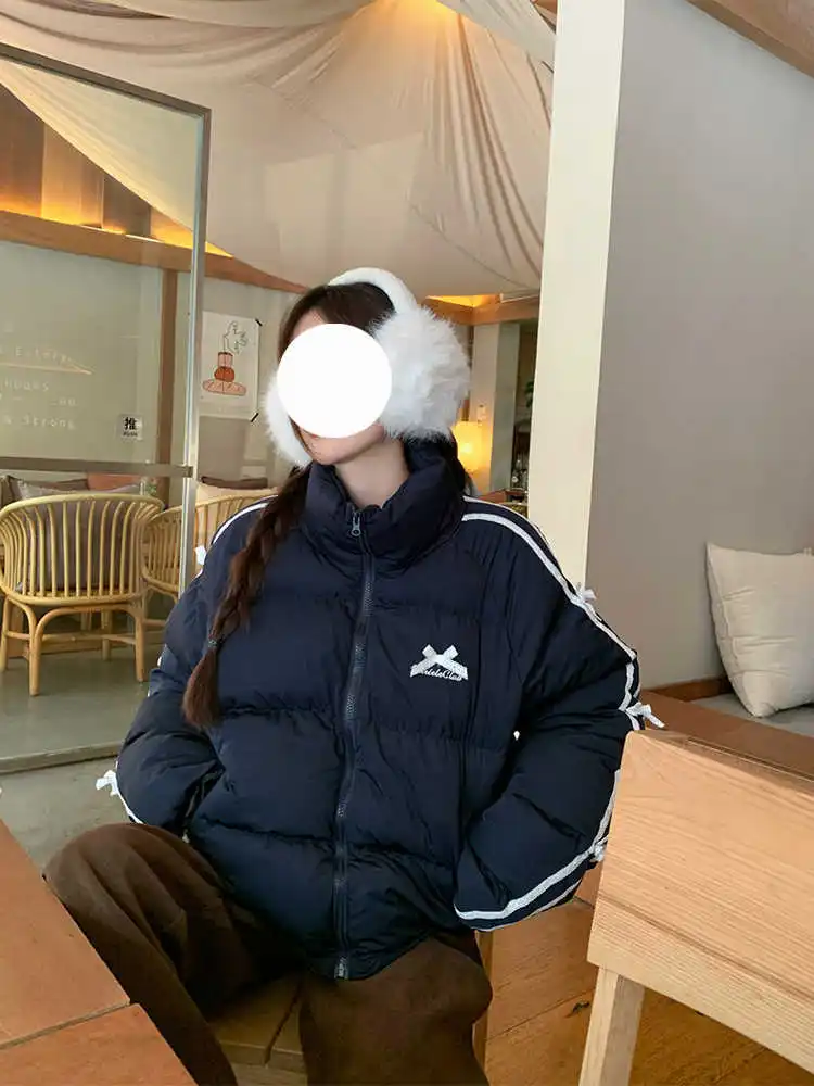 2025 Donne di Inverno Moda Coreana Parka Y2k Cappotto Del Collare Del Basamento Arco Shoujo Outwear Spessore Caldo Giacca Imbottita Alla Moda 2000s College