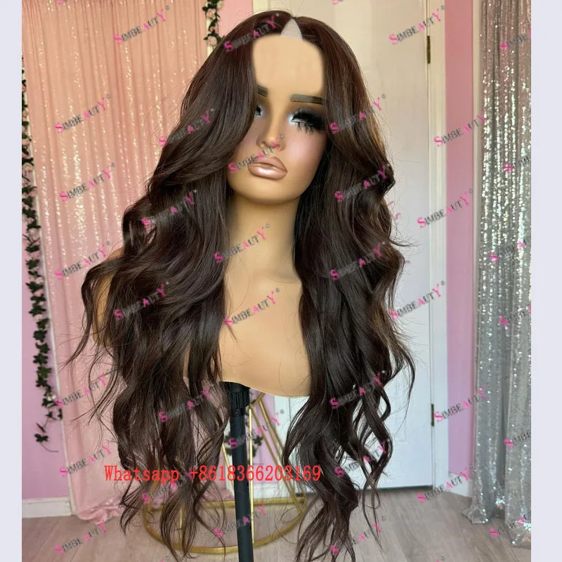 Water Wavy 100% Human Hair Darkest Brown Black Women Full 180Density 1x4 Size Middle V Part Wigs Adjustable Straps U Part Wigs