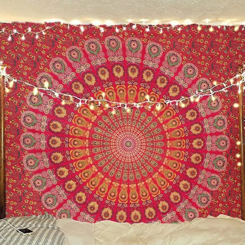 VIKAMA Peacock Mandala Tapestry Wall Hanging Home Decor for Bedroom Living Room Dorm Exotic Ethnic Mandala Aesthetic