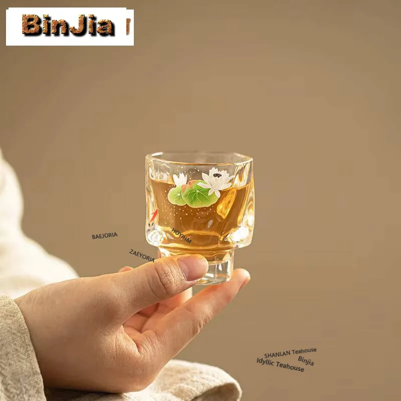 

2pc/lot Creative Crystal Glass Wine Cup Zen Fish Playing Tea Cup Small Tasting Mug Retro Sample Tea Cup Smelling Cup Tea 55ml