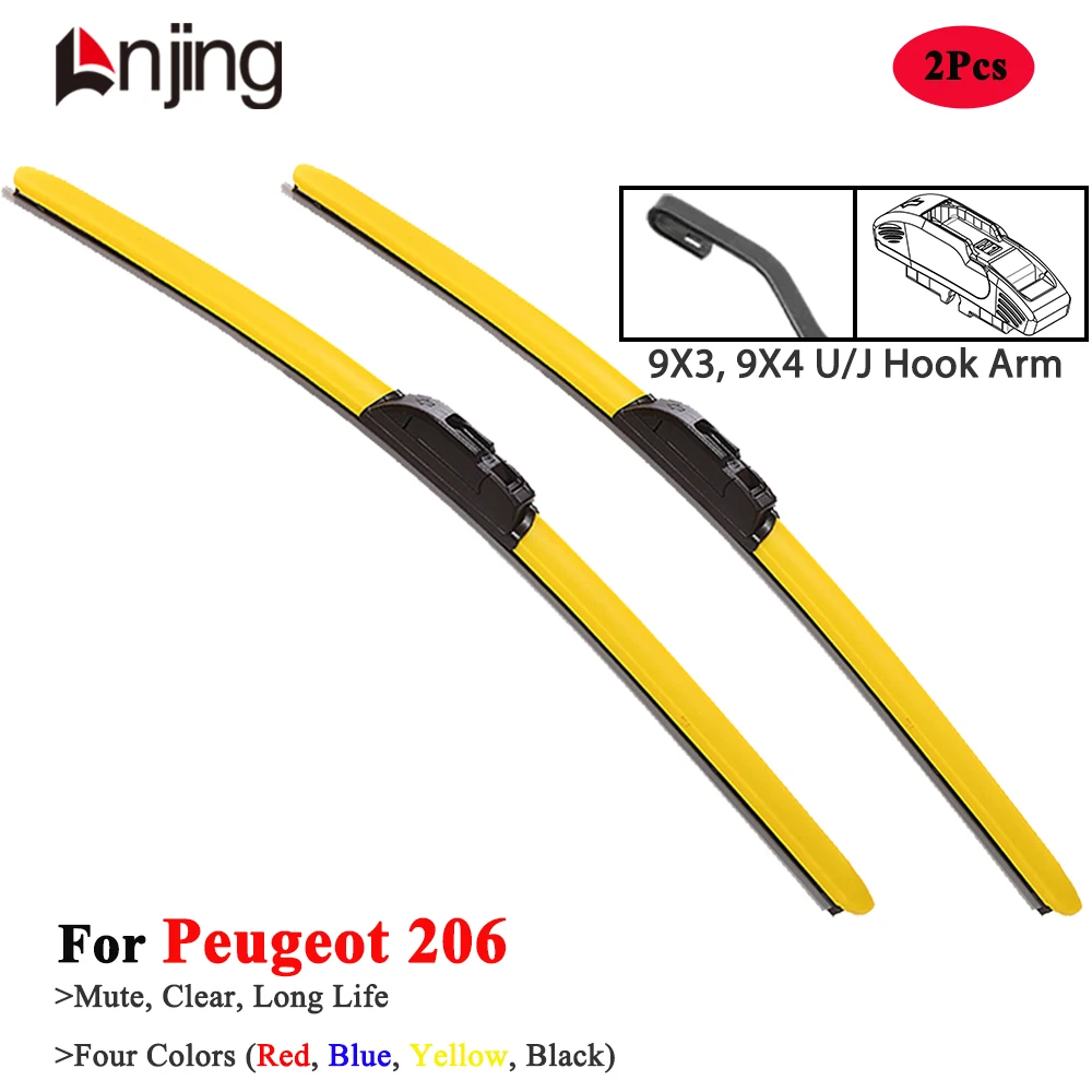 

LNJING Colorful Wiper Blades For Peugeot 206 CC SW 2A 2D 2E 2L 1998 2000 2002 2005 2006 2010 2012 2013 Car Exterior Accessories