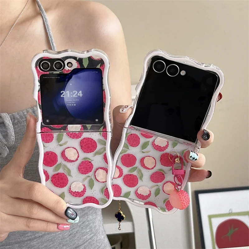 

Summer Cute Fruit Phone Case For Samsung Z Flip 6 7 5 4 3 Back Cover with Chain Protective Cases For Galaxy ZFlip6 Funda