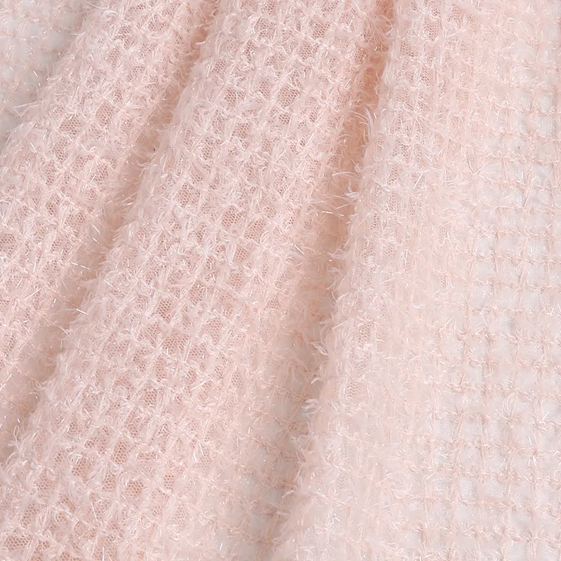 155Cm wide Hollow Mohair Fishnet Grid Embroidery Fabric Women Dress Wedding Gown Evening Dress Plush Fashion Cloth Material