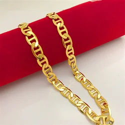 Korea Gold 24K Necklace Gold Plating Side Necklace For Men & Women Jewelry Gift 8MM50CM