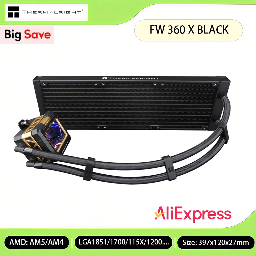 

Thermalright Frozen Warframe 360 BLACK X liquid CPU Cooler, AIO Water Cooler, No Fan Version/Display Pump for LGA 1851/AM4/AM5