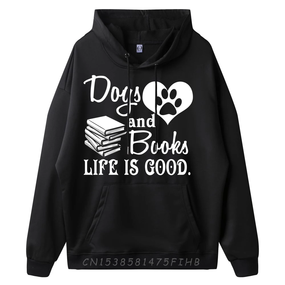 Dog And Books Are Good Cute Animal Tee Vintage Sweatshirts New Year Hip Hop Men Christmas Sweater Long Sleeve