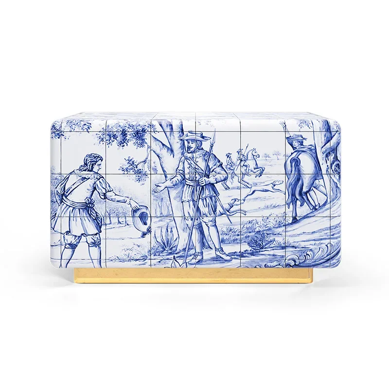 Portuguese personalized bedside table artistic painting designer luxury villa bedroom side cabinet solid wood locker