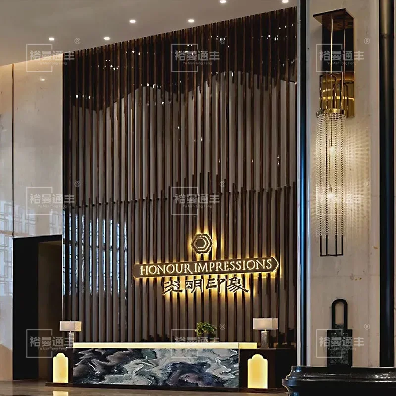New Chinese Style Metal Antique Door Window Porch Partition Office Stainless Steel Lattice Screen Grille for Hotel Restaurant