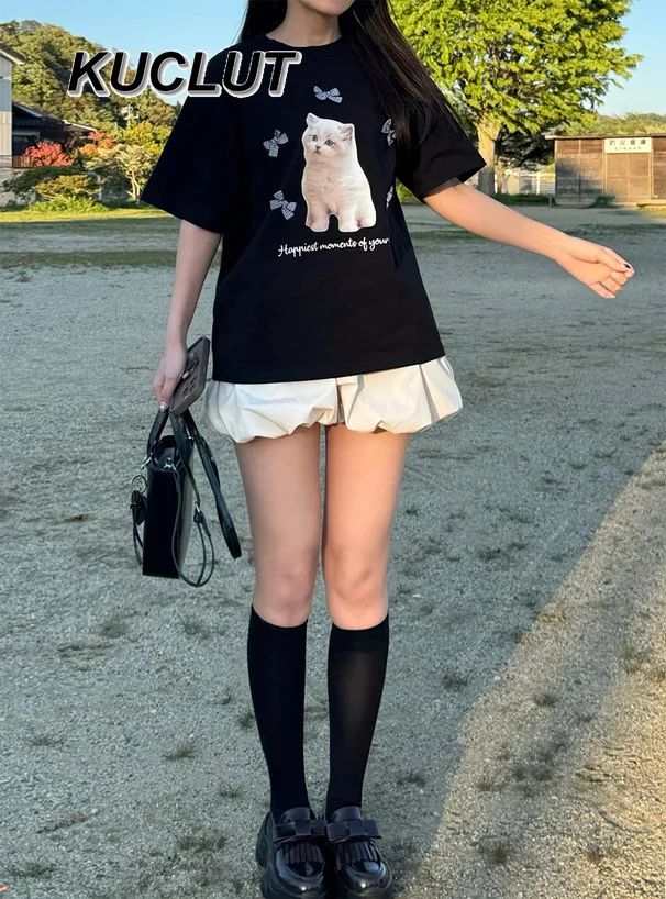 

Женская летняя футболка с круглым вырезом и бантом, повседневная футболка Femme, милые и милые модные женские топы с короткими рукавами в японском стиле