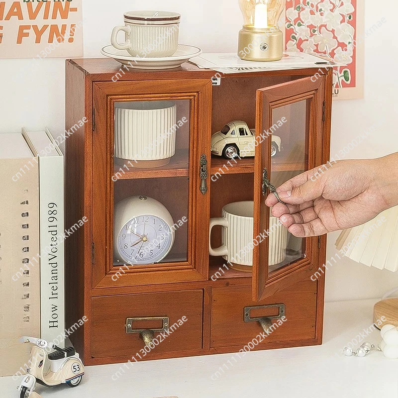 Wooden Drawer-style Storage Box Display Cabinet Desktop Makeup Skincare Organizer Cup Holder Kitchen Cupboard Storage Cabinet