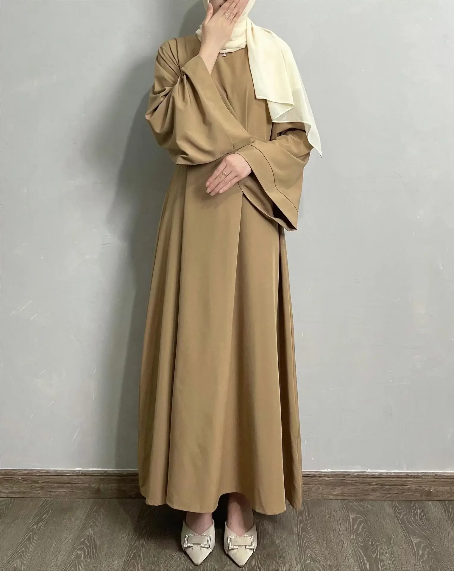 Oriente médio dubai turkiye cor sólida tamanho grande vestido muçulmano casual abayas para mulheres vestidos árabes dubai y turcos